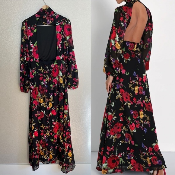 Graceful Arrival Black Floral Burnout Backless Maxi Dress - Picture 2 of 11